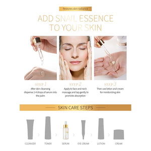 LAIKOU 24k Serum Essencia com partículas de ouro e baba de caracol Anti-idade Firmeza da Pele 30ml Skincare