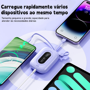 Carrega super rápido power bank de 12.000 mAh com USB universal, compacto, portátil e com exibidor numérico.