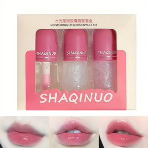 Kit De Esmalte Labial Water Glos , 3 Peças , Hidratante De Longa Duração , Bálsamo , Linha Repai r , Copo Antiaderente ,