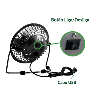 Mini Ventilador De Mesa USB Preminum Metal Portátil 15CM Compacto 4 Pás Marca YEPP TECH