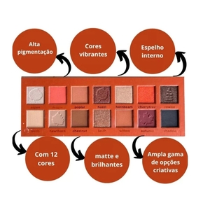Paleta de Sombras Falling Leaves Ruby Rose - Alta Pigmentação | 14 Cores Opacas + Brilho Cintilante