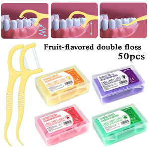 200 palitos de fio dental sabor frutas ultrafinos para limpeza bucal, pacote com 50 unidades