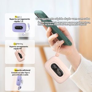 Carrega super rápido power bank de 12.000 mAh com USB universal‌, compacto, portátil e com exibidor numérico.