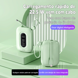 Carrega super rápido power bank de 12.000 mAh com USB universal‌, compacto, portátil e com exibidor numérico.