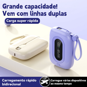 Carrega super rápido power bank de 12.000 mAh com USB universal‌, compacto, portátil e com exibidor numérico.