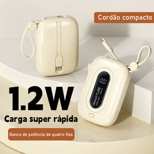 Carrega super rápido power bank de 12.000 mAh com USB universal‌, compacto, portátil e com exibidor numérico.