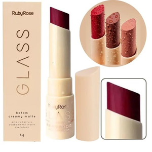 Batom Creamy Matte Glass Ruby Rose - 8 Cores Intensas com Alta Pigmentação e Acabamento Aveludado