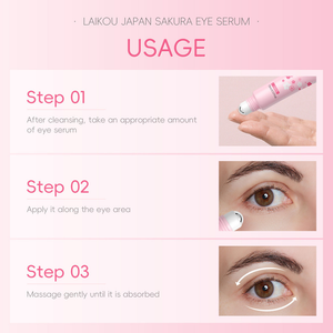 LAIKOU Japão Sakura Eye Serum Remove Bag Essência Fad e Rugas Anti-Inchaço 15ml